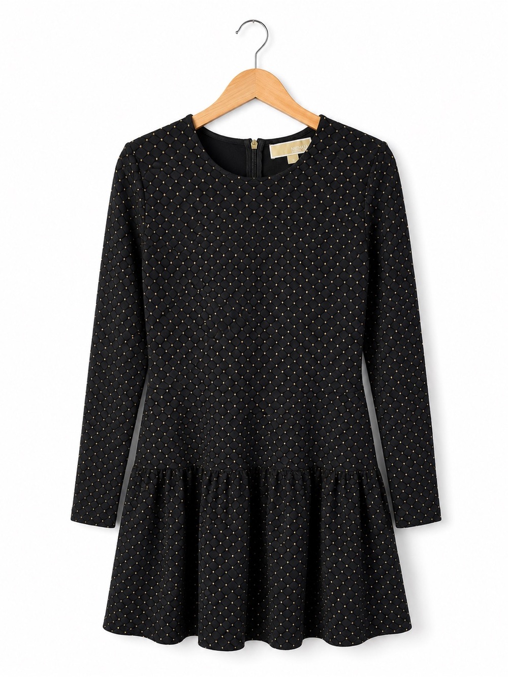 MICHAEL Michael Kors Black Gold Dot Fit Flare Dress Medium Long Sleeve